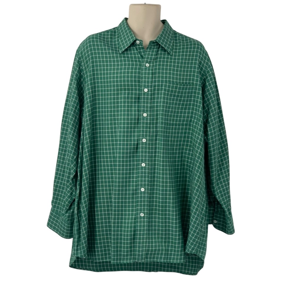 Hamilton 1883 Men's Long Sleeve Button Down Shirt Green/White Gingham Check‎ XL